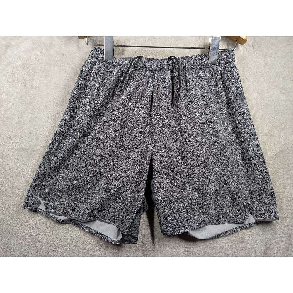 Lululemon Pace Breaker 9" Lined Shorts Men Size MEDIUM Black Gray White Speckled